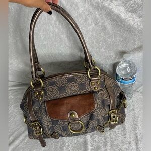 Kathy Van Zeeland Brown Floral Shoulder Bag